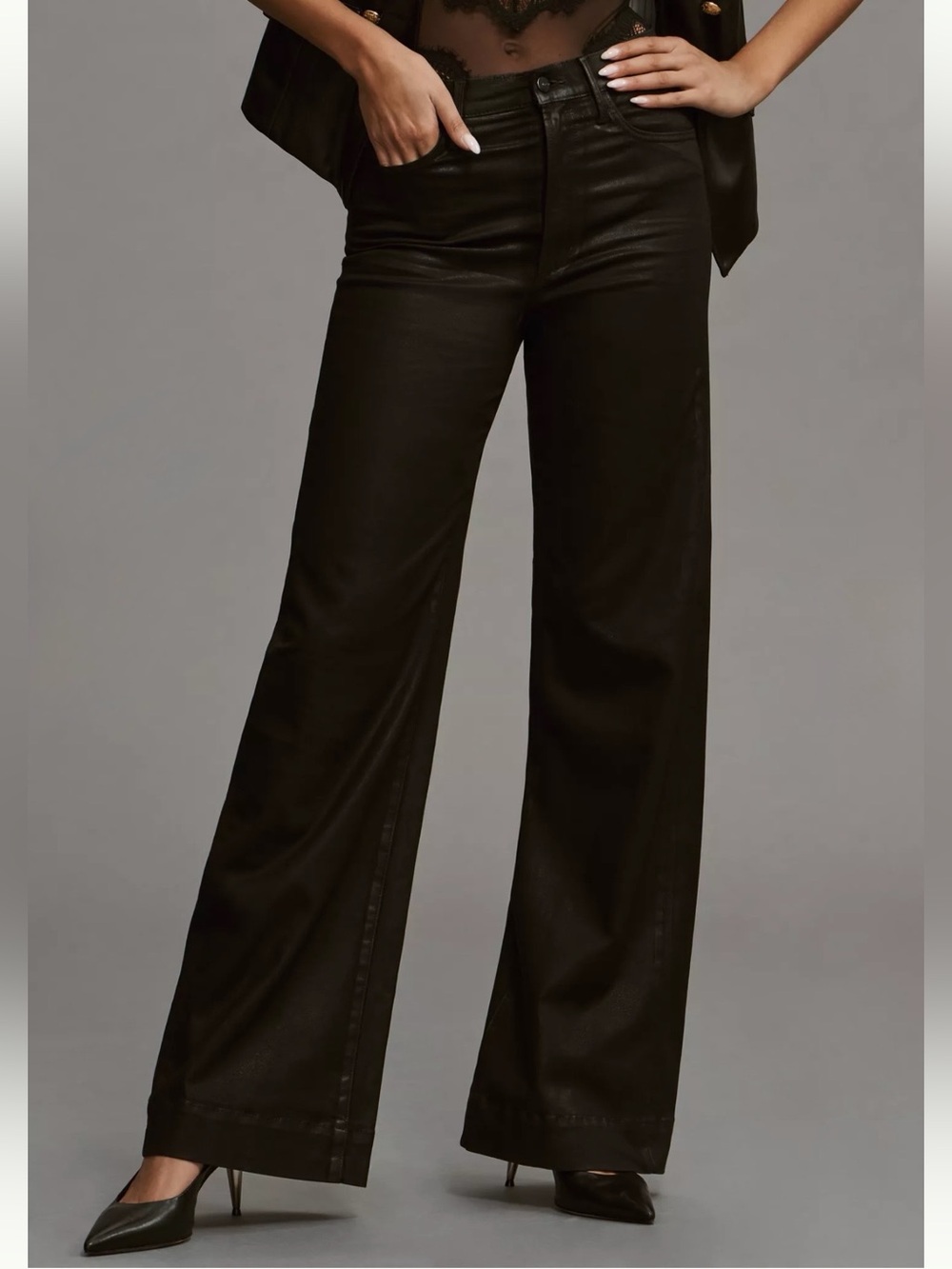 Joe’s The Mia High Rise Wide Leg Coated Black Stretch Jeans Pants Size 27 Comfy
